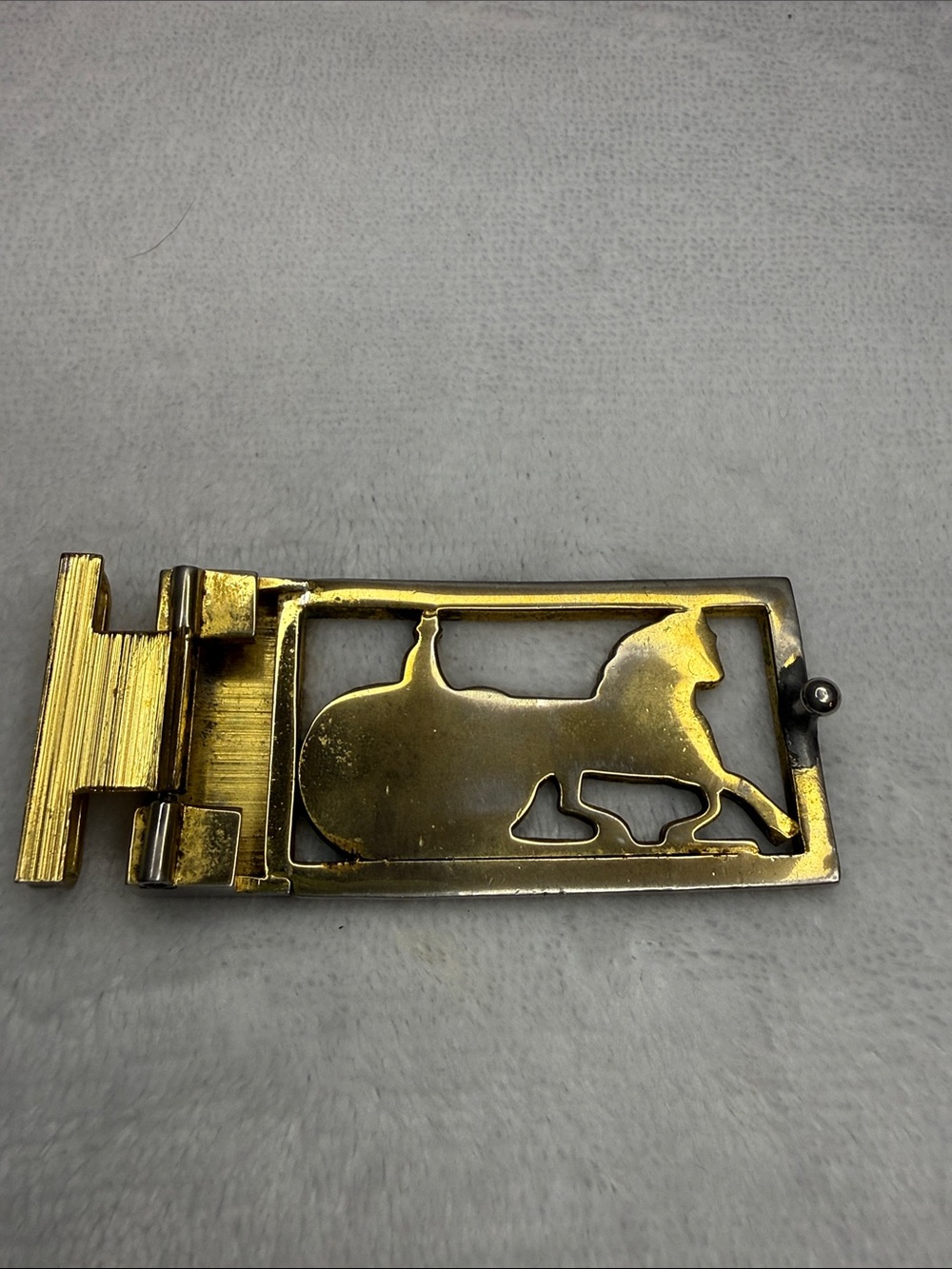 Authentic Vintage Celine Sulky Horse Carriage Belt Buckle Italy 1” Belt Two Tone - Picture 2 of 7